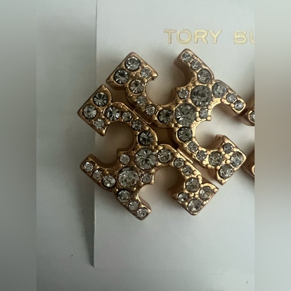 NWT Tory Burch Crystal Pave Logo Gold Earrings - Picture 4 of 6